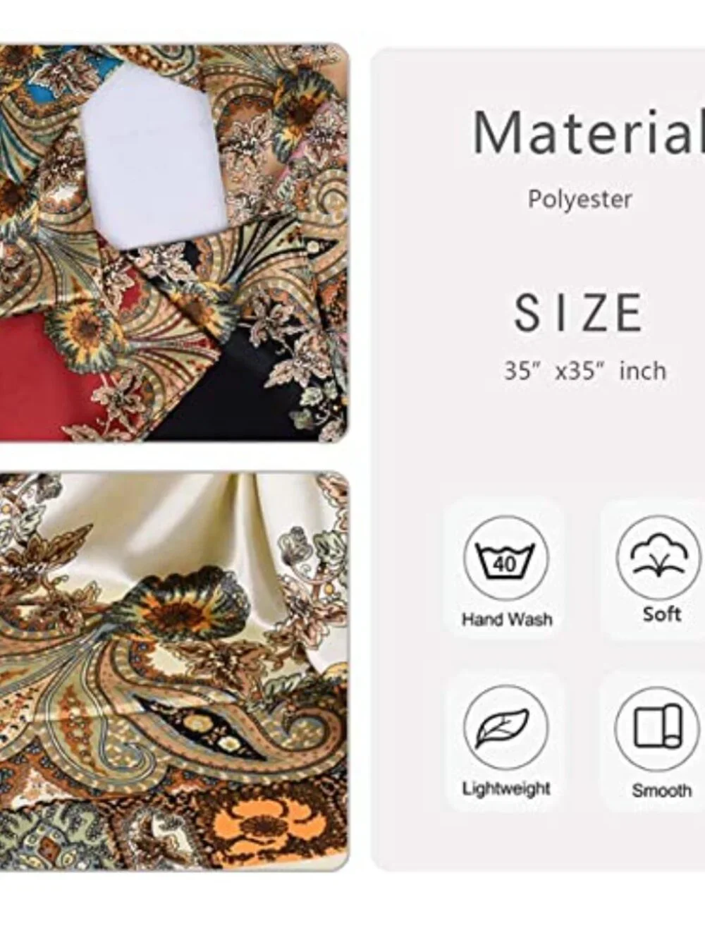 4 Pack Silk Like Head Scarves for Women Large Square Satin Hair Neck Scarf Shawl